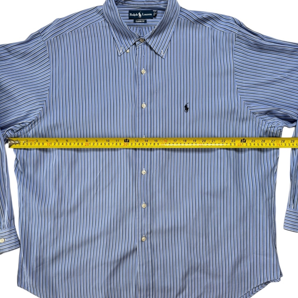 Ralph Lauren Business Mens Classic Fit Blue White Pinstripe Button Up 18 36/37 - Picture 6 of 9